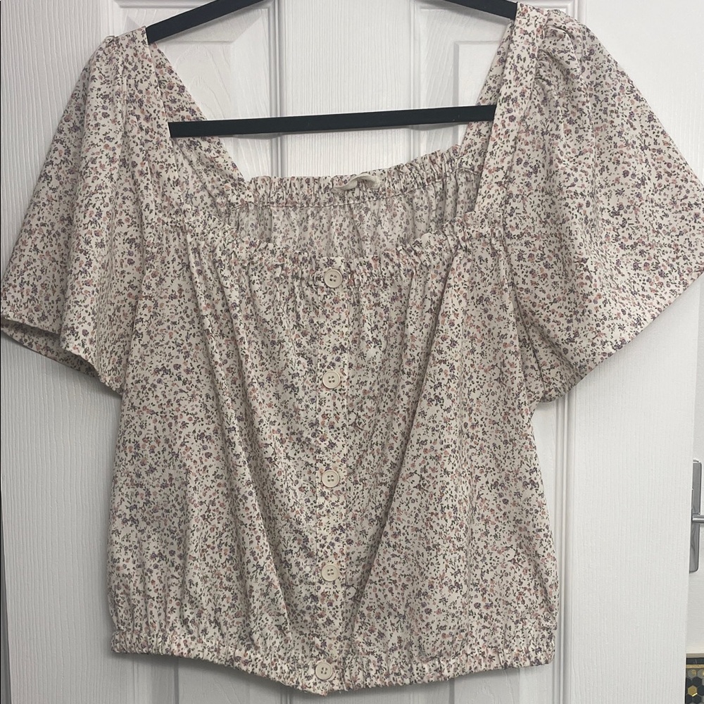Elegant Cream Floral Button Down Blouse